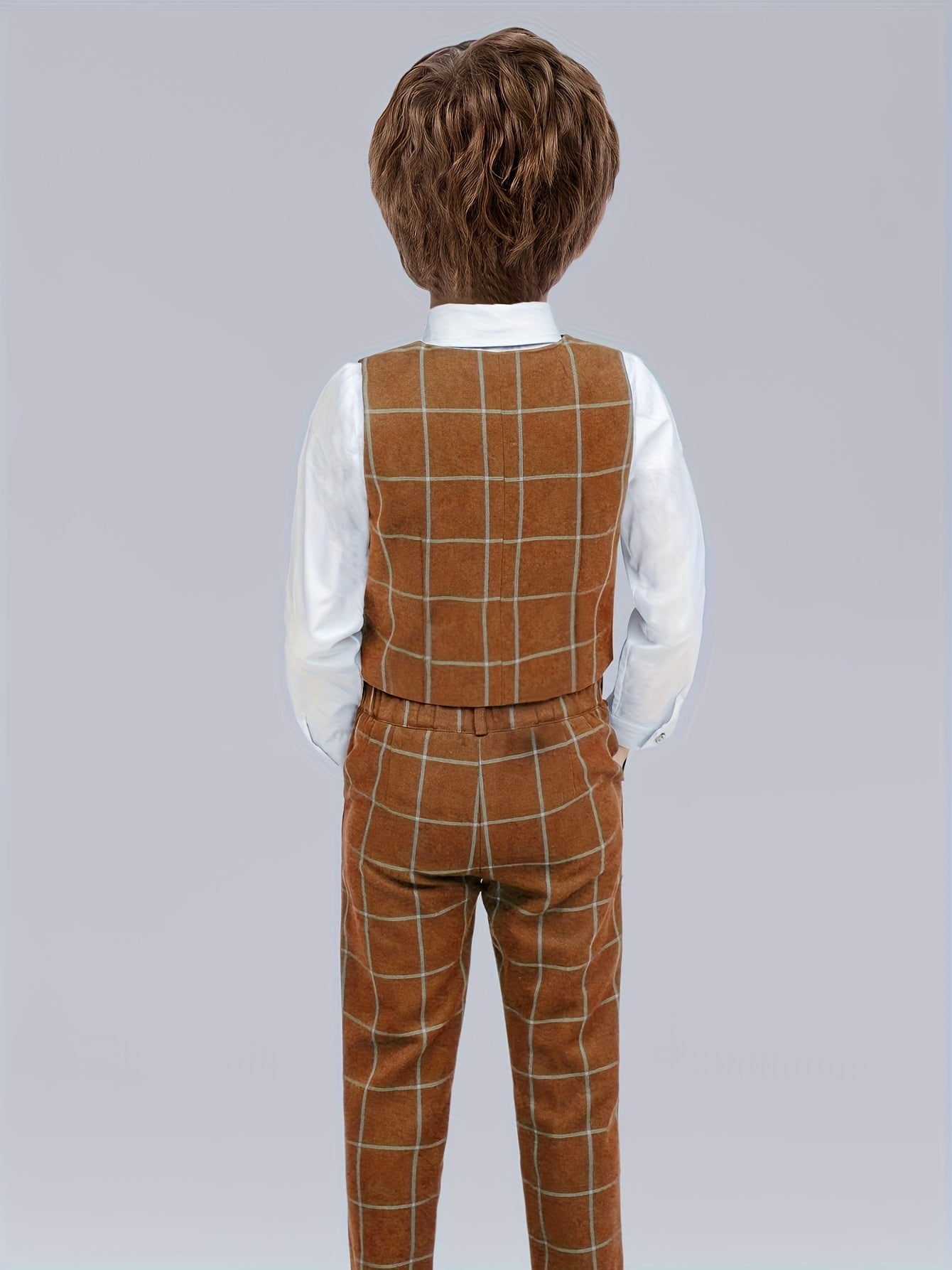 Boys' Plaid Vest & Pants Set with Bow Tie for Spring Fall