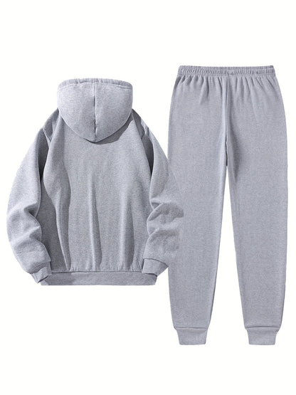 Men's Hoodie and Drawstring Sweatpants Set with PARIS Letter Print