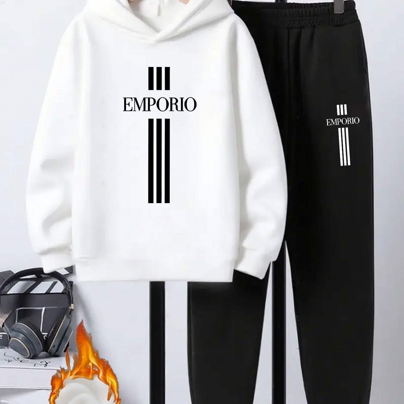 Boys' 2pcs Hoodie and Sweatpants Set with EMPORIO Print, Polyester Material, Comfortable Fit for Autumn/Winter Wear, Perfect for Daily Use and Outdoor Activities | Back-to-School Gift | Ideal for Home Sports | Essential for R