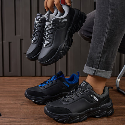 Men'S PU Lace-Up Comfortable Casual Shoes, Trendy Sports Shoes with Lightweight MD Soles for Outdoor Use, Ideal for Elderly Leisure Walking - ayq
