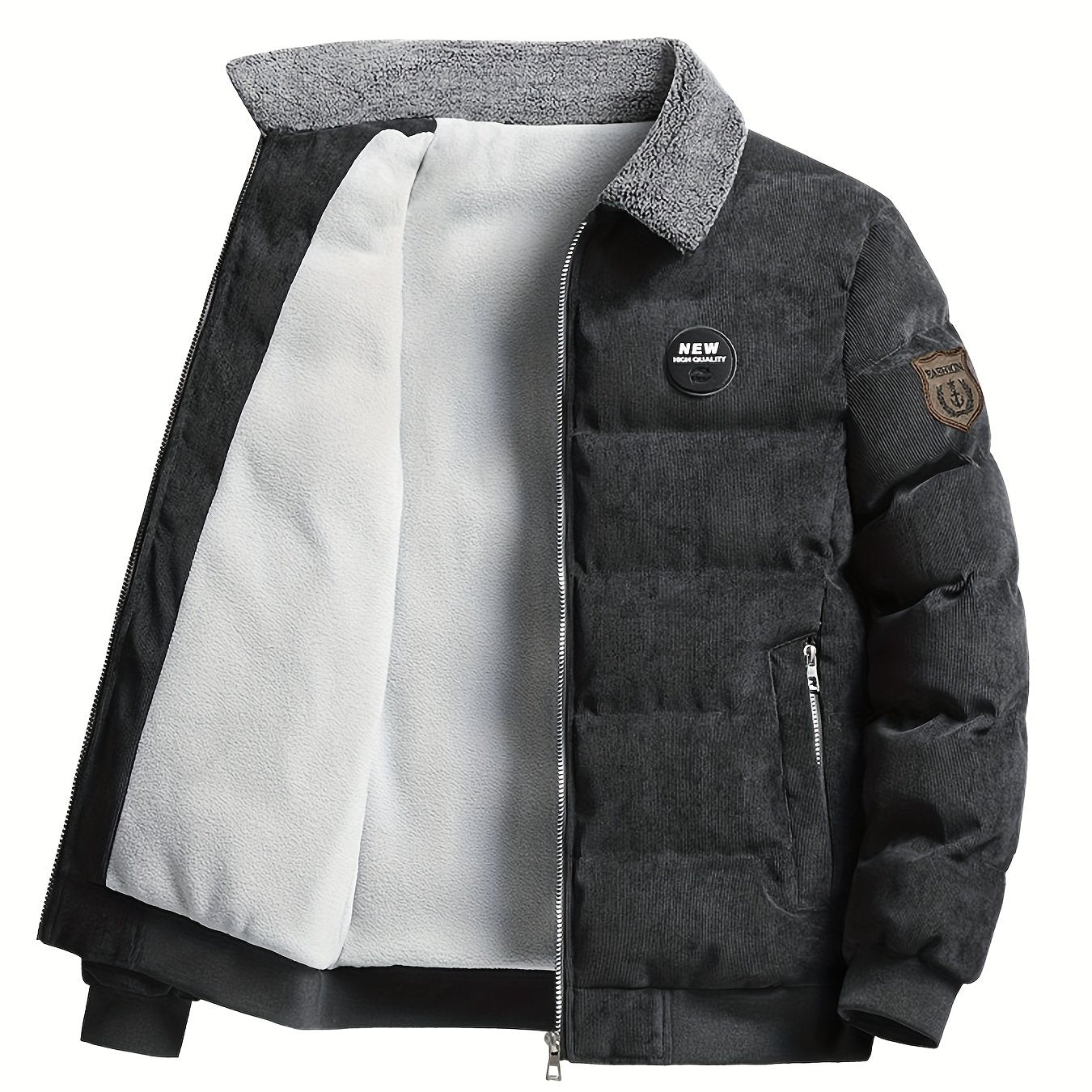 Men'S Heavyweight Winter Coat - Thick Insulated Jacket with Zipper Closure, Formal & Casual Outerwear for Cold Weather, Travel, Everyday - Black/Tan, Polyester Lining, Non-Stretch Fabric, Travel Clothing, Classic Design, Dura