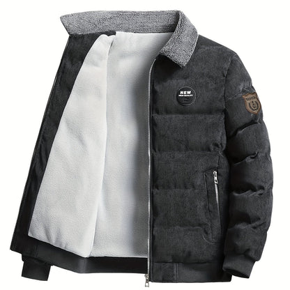 Men'S Heavyweight Winter Coat - Thick Insulated Jacket with Zipper Closure, Formal & Casual Outerwear for Cold Weather, Travel, Everyday - Black/Tan, Polyester Lining, Non-Stretch Fabric, Travel Clothing, Classic Design, Dura