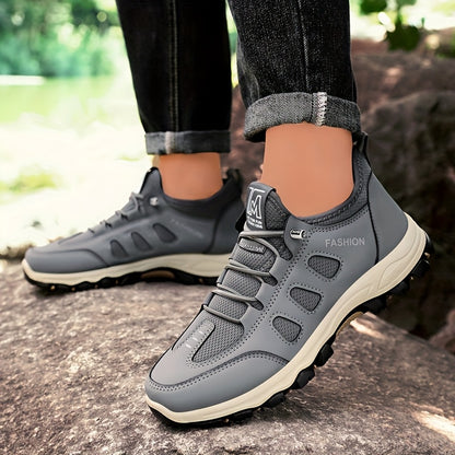 Men's Breathable Casual Running Shoes - All-Season, Stylish Lace-Up Sneakers with Rugged Tread for Hiking  Casual Attire, Brown