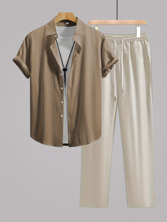 Men's Summer Casual Lapel Short Sleeve Shirt & Pants Set