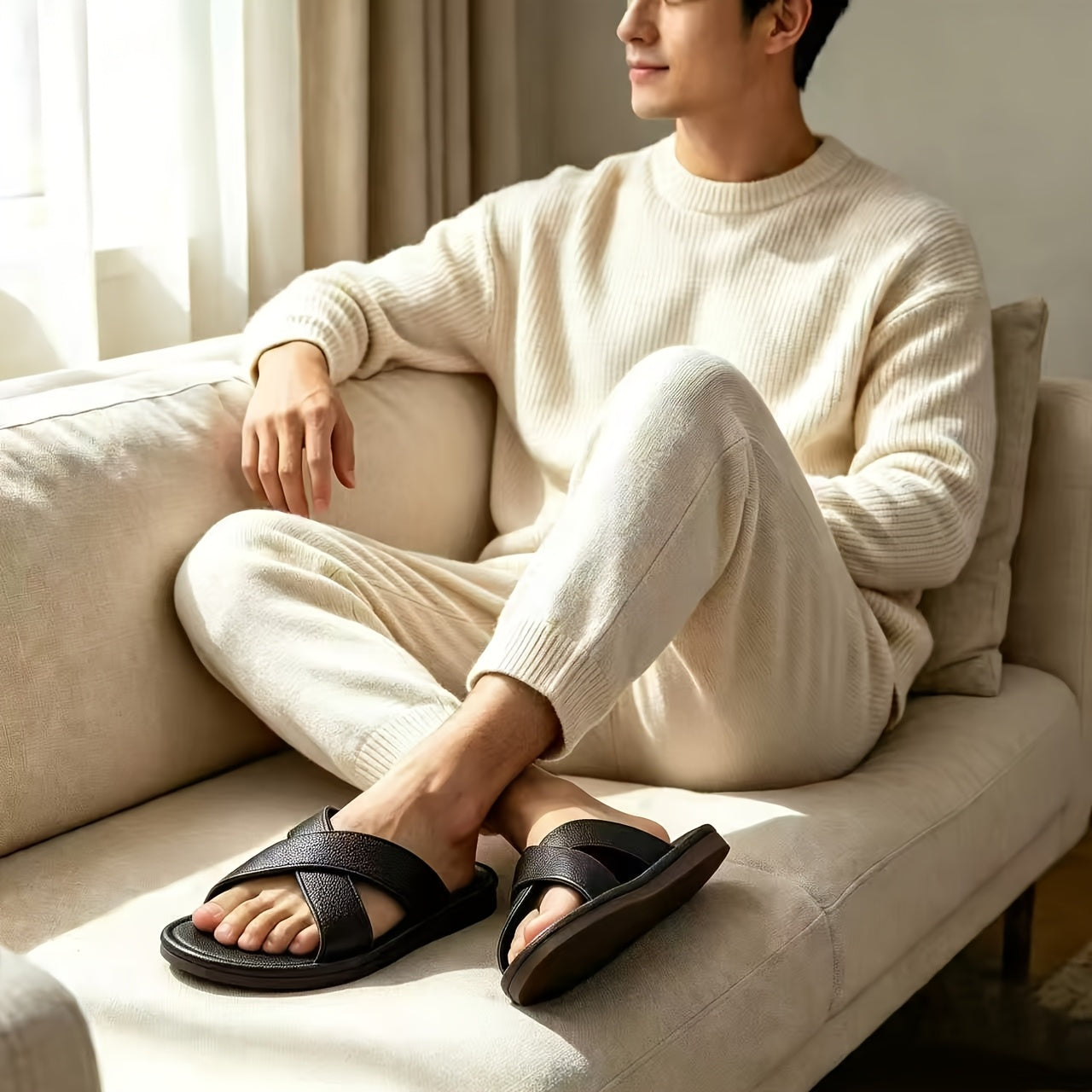 Men's Thin-Sole Cross Strap Slippers - Breathable Summer Slides