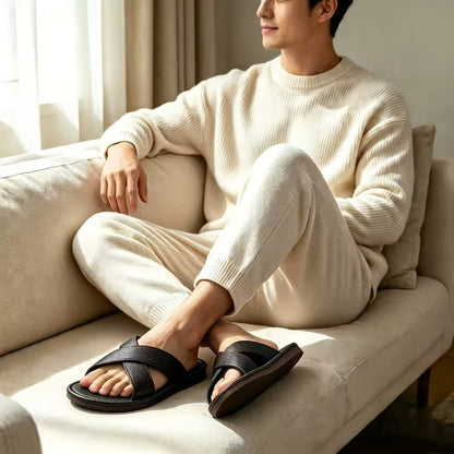Men's Thin-Sole Cross Strap Slippers - Breathable Summer Slides