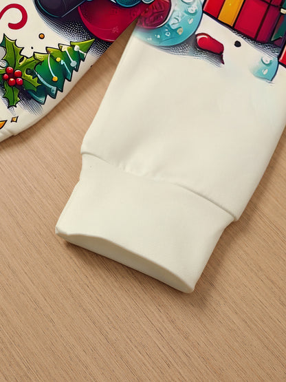 2pcs Boys' Christmas & New Year 2-in-1 Hoodie Set with Santa & Reindeer 3D Print - Warm Winter Outfit, Matching Sweater & Pants for Kids, Holiday Party (Hand Washable) - Festive Boys Clothing, Perfect for Outdoor