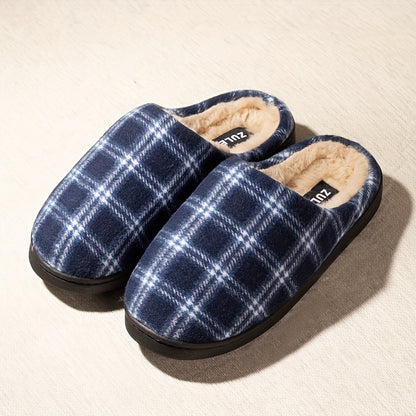 Unisex Plaid Slip-On Slippers for Men & Women - Comfortable Memory Foam Indoor/Outdoor House Shoes with TPR Sole, Warm Fabric Uppers, Blue & Red Options, Perfect for Everyday & Leisure Wear, House Slippers