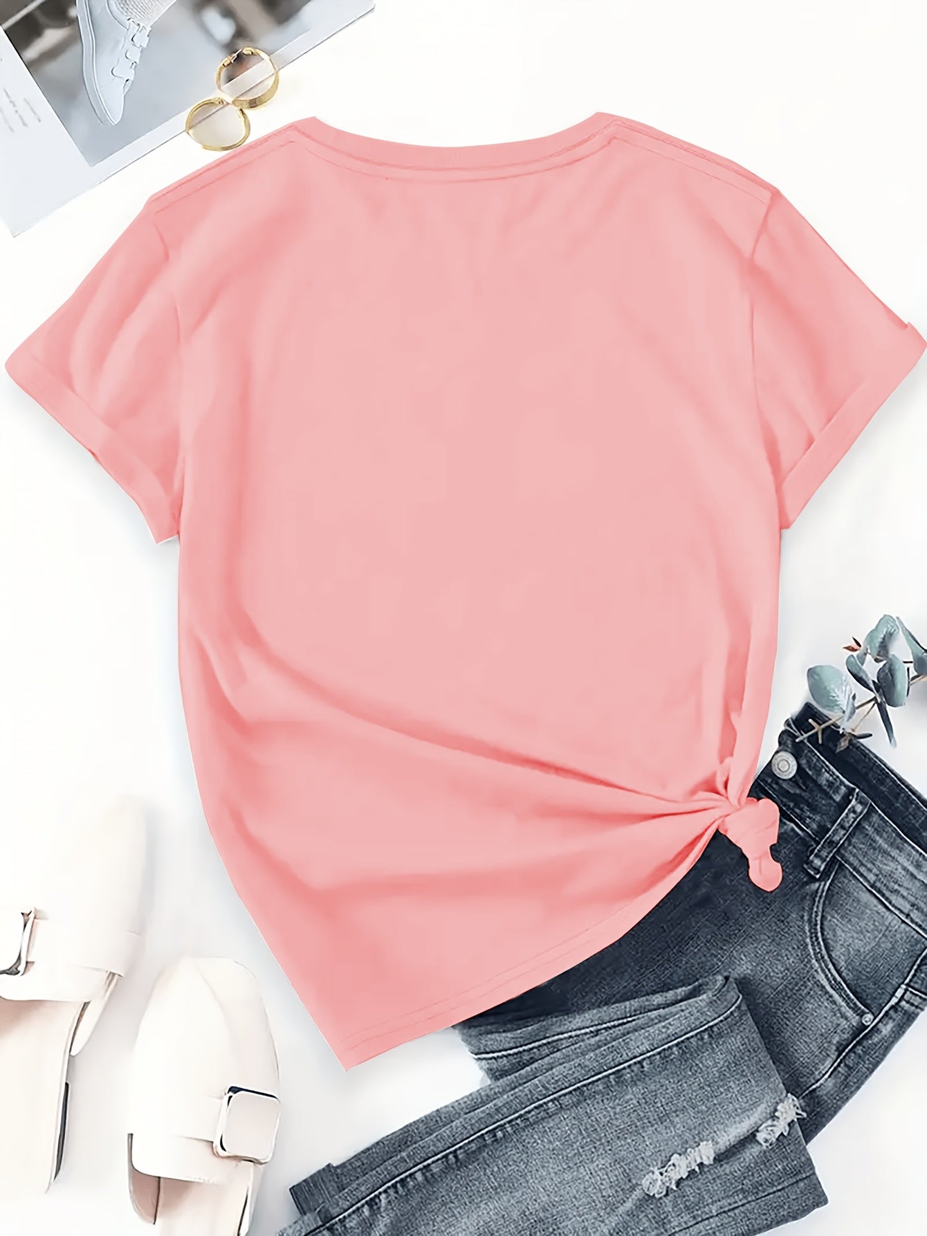 Women's Cotton Summer T-Shirt with 'Beautiful' Print and Hearts