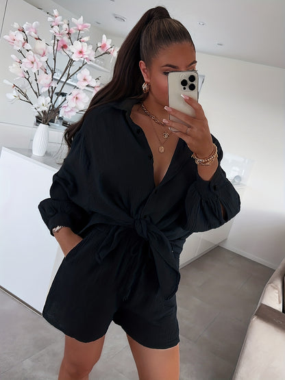 Women's Cotton Cardigan & Shorts Set Casual Long Sleeve