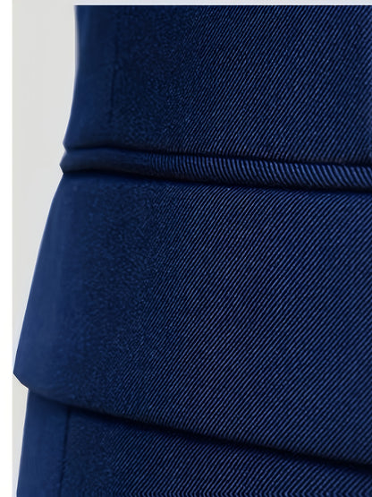 Men's 3-Piece Polyester Suit Set with Vest & Pocket Square