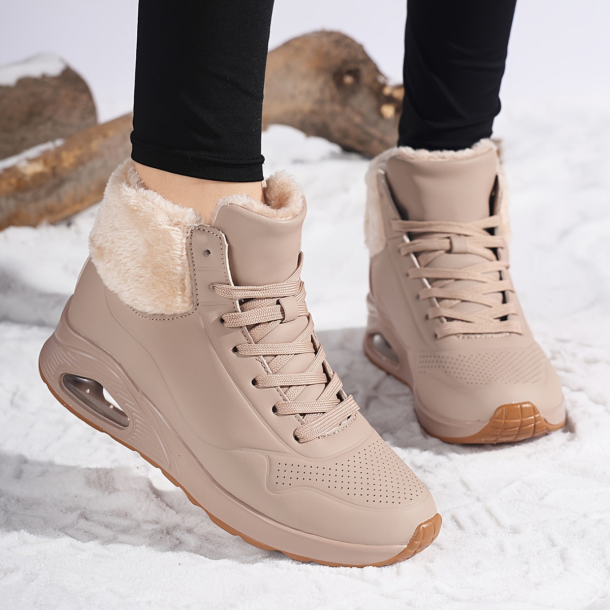 Women'S Mid-Calf Winter Boots with Soft Cushioned Air Cushion, Thick Fleece Lining & Breathable PU Upper - Round Toe Snow Boots for Cold Weather, Casual & Sporty Outfits, Winter Boots, Outdoor Footwear, Modern Footwear, Durab