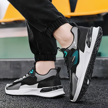 Men'S Breathable Running Sneakers with Gradient Design - Low-Top Lace-Up Casual Shoes, Durable PVC Sole, EVA Insole, Fashionable Black  White Patterns, Ideal for All Seasons Outdoor Activities