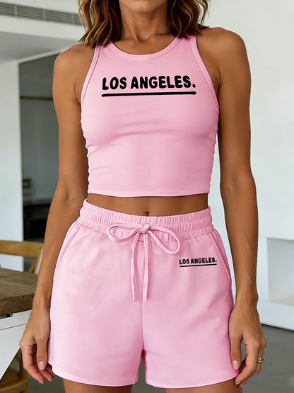Casual Women's Two-Piece Vest and Shorts Set with Pattern