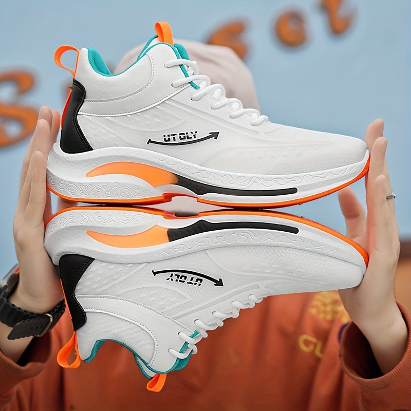Men'S High-Top Lace-Up Athletic Sneakers - Breathable Fabric, PVC Sole, EVA Insole, Stylish Blue  White Design for Casual and Outdoor Activities, Everyday Sneakers   Sporty Casual Shoes   Durable PVC Sole