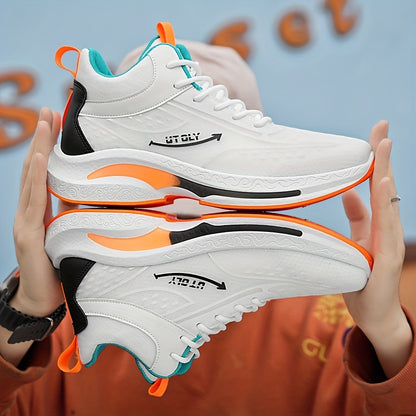 Men'S High-Top Lace-Up Athletic Sneakers - Breathable Fabric, PVC Sole, EVA Insole, Stylish Blue  White Design for Casual and Outdoor Activities, Everyday Sneakers   Sporty Casual Shoes   Durable PVC Sole