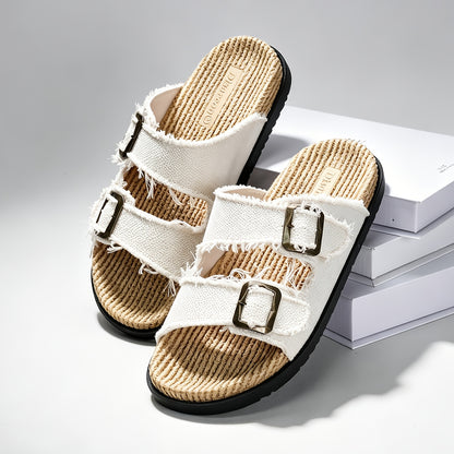 Men's Adjustable Double Buckle Summer Slides with Soft Sole