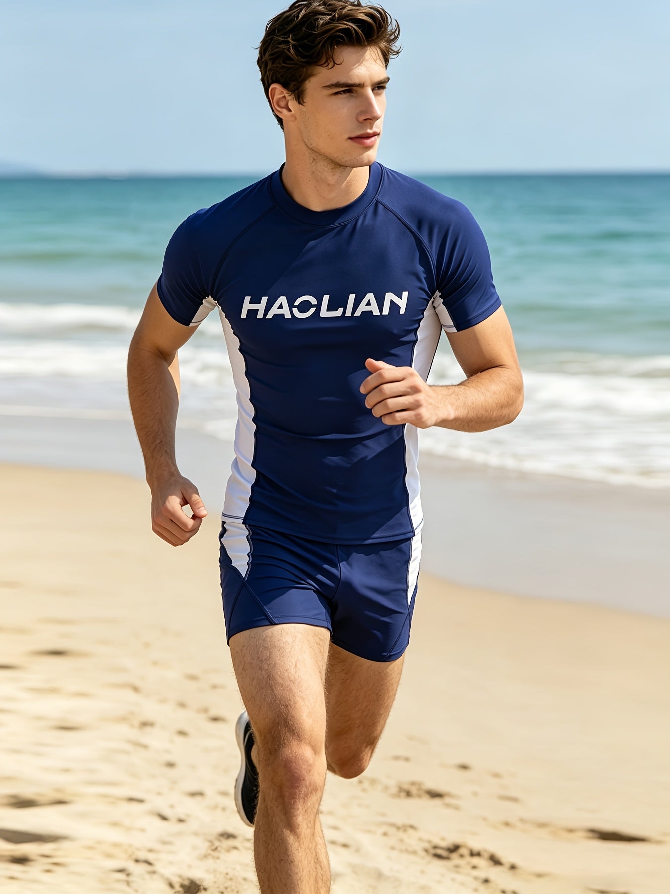 Men's Short Sleeve Swim Set with Square Leg Trunks for Training