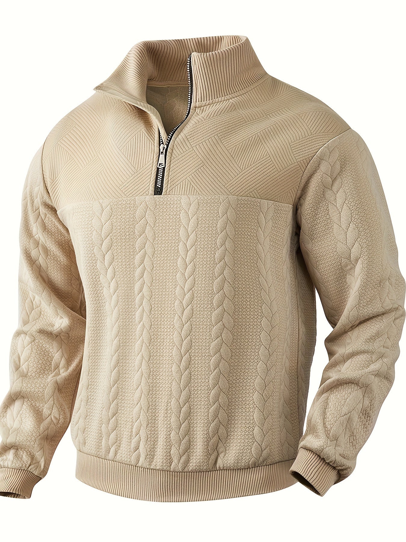 Cross-Border American Retro Casual Stand-Up Collar Zip-Up Loose Knitted Heavyweight Patchwork Jacquard Long-Sleeve Sweatshirt for Autumn And
