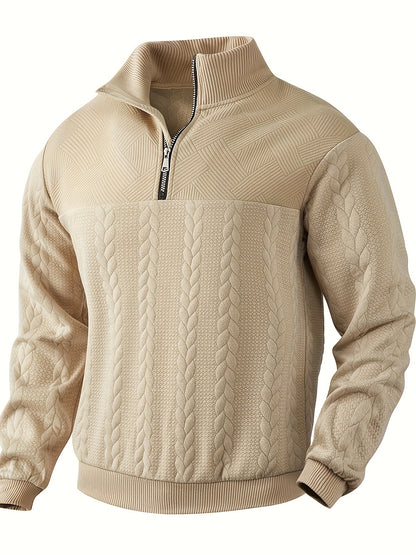 Cross-Border American Retro Casual Stand-Up Collar Zip-Up Loose Knitted Heavyweight Patchwork Jacquard Long-Sleeve Sweatshirt for Autumn And