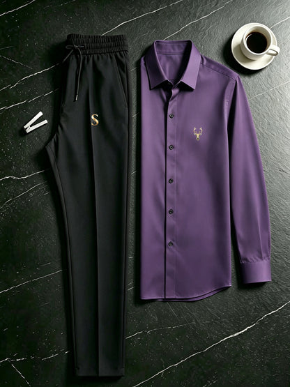 Men's Casual Long Sleeve Shirt & Drawstring Pants Set