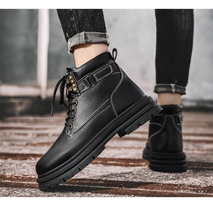 Large Size Men's High-Top Trendy British Style Short Boots Mid-Calf Work Boots Men's Hiking Boots High-Top Casual Shoes Short Boots