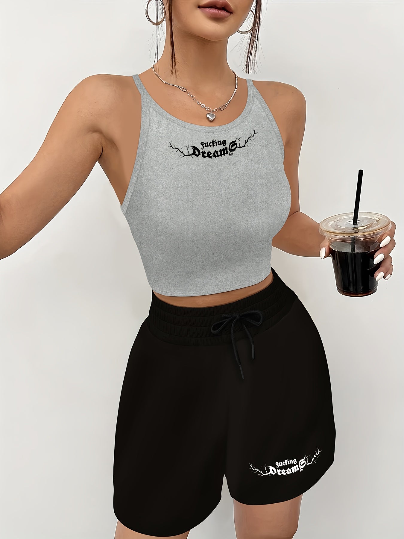 Women's Black Sleeveless Tank Top & Shorts Casual Set