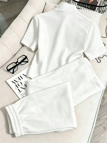 Women’s Chic Minimal 2-Piece Zip Track Suit - Casual Elegant
