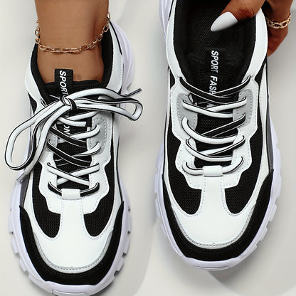 Women's Breathable Low-Top Sneakers - White  Black Casual Shoes with Fabric/Polyurethane Upper, EVA Cushioned Sole for All-Day Comfort, Lace-Up Design for Gym, Walking  Casual Attire