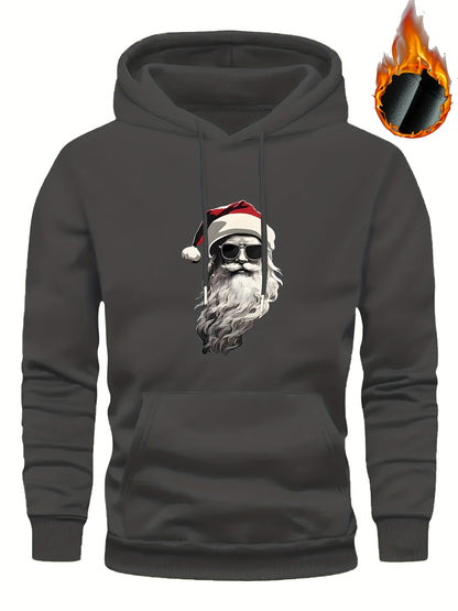 Men'S Heavyweight Hooded Sweatshirt with Santa Claus & Santa Hat Print - Thick Winter Pullover, Long Sleeve Hooded Sweater for Christmas, Halloween, New Year'S - Cozy Cold Weather Clothing For Men, Couples, Family - Ideal Hol