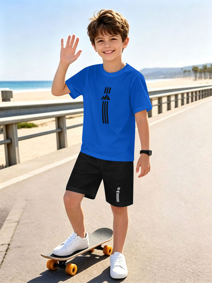 Boys' Casual Short Sleeve & Shorts Set with Geometric Print