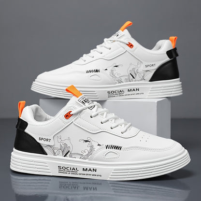 Everyday Comfort, Men's Fashionable Low-Top Skate Shoes - Comfortable, Non-Slip Casual Lace-Up Sneakers with Stylish "SPORT" Motif, Durable PU Upper  PVC Sole, Perfect for Everyday  Outdoor Activities