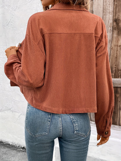 Women'S Elegant Pink Button-Up Jacket with Flap Pockets - Casual Fall Outerwear, Long Sleeve, Button Detail, Polyester Blend, Machine Washable, Casual Outerwear | Buttonup Jacket | Polyester Blend Jacket