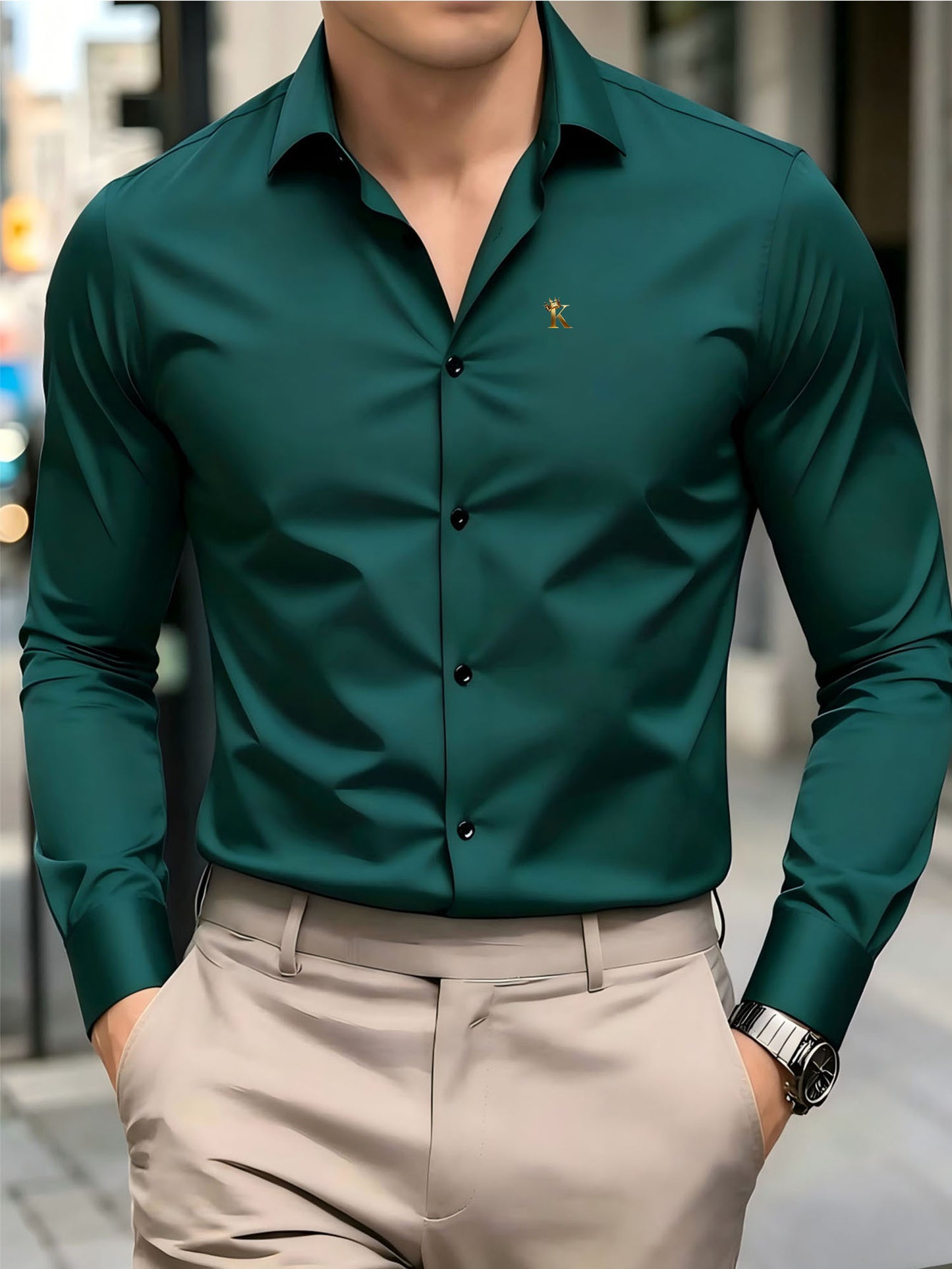 Men's Casual Minimalist Logo Print Shirt for Spring and Fall