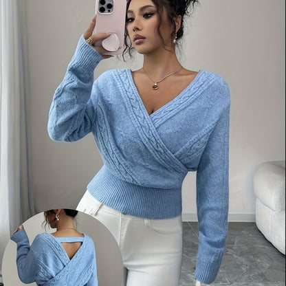 Elegant Ladies' V-neck Sweater | Solid Color, Ideal for Fall/Winter Season