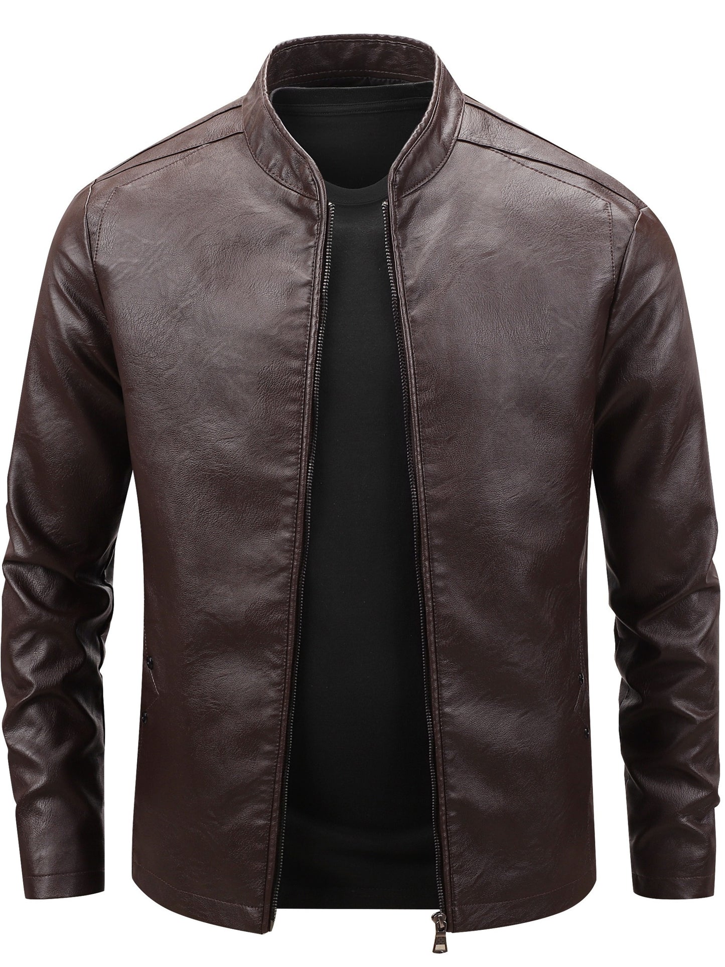 Men's Casual Baseball Collar PU Jacket with Zipper