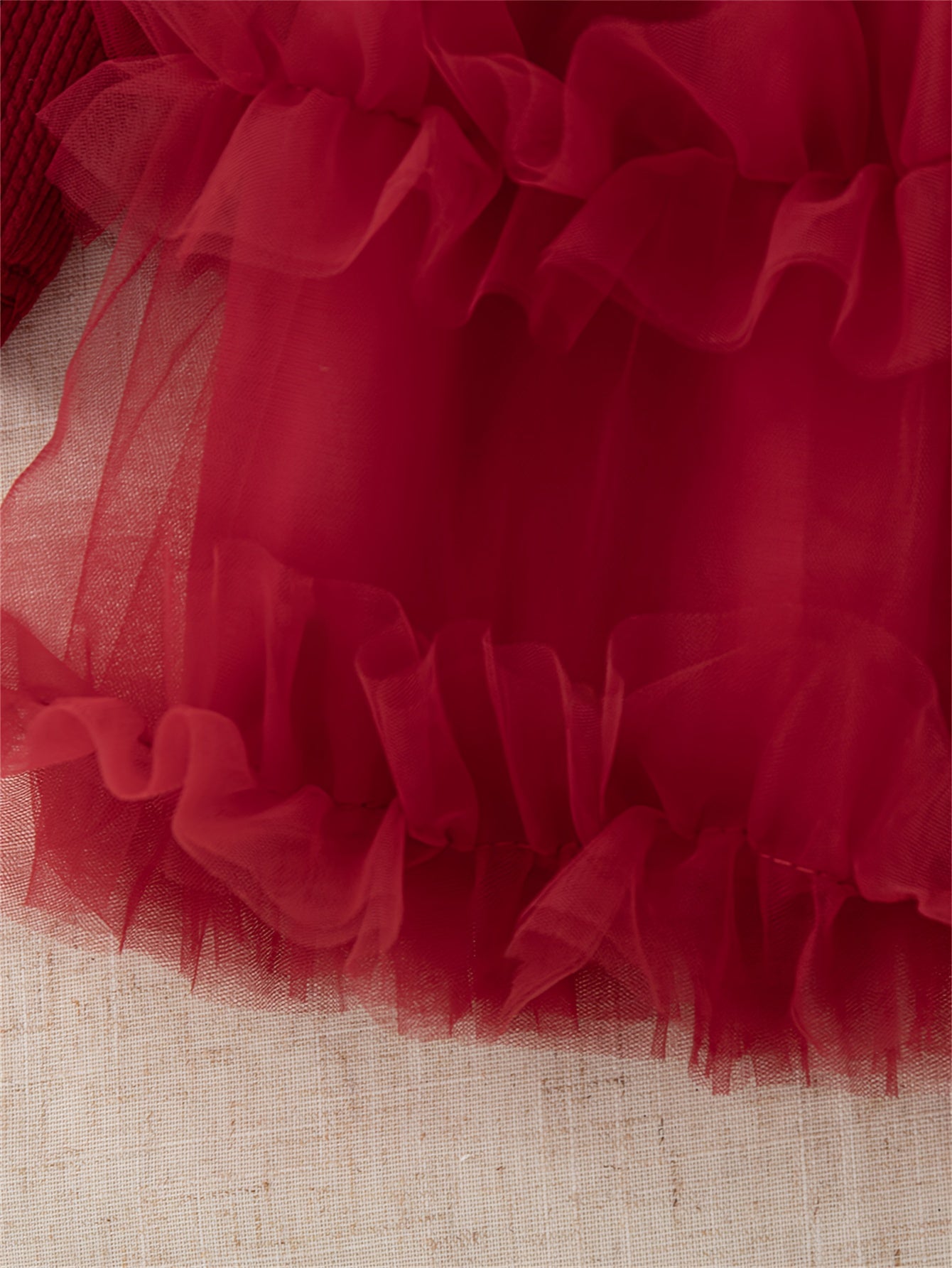 ZOSEYIES Girls' Elegant Red Princess Party Dress with Ruffled Hem & Puff Sleeves - Long Sleeve Winter Formal Outfit, A-Line Skirt with Ruffled Trim, Soft Non-Stretch Fabric for Christmas, New Year's, Birthday & Casual Attire