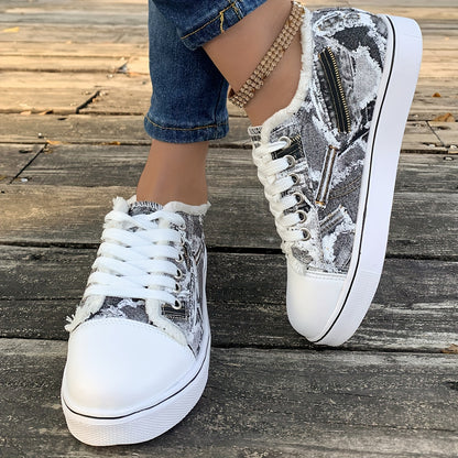 Women's Cartoon Print Sneakers, Lace Up Lightweight Soft Sole Skate Shoes, Low-top Walking Comfy Shoes plus size
