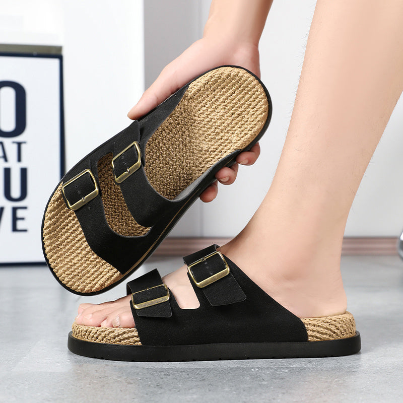 Men's Lightweight Double-Button Cork Insole Slip-On Sandals