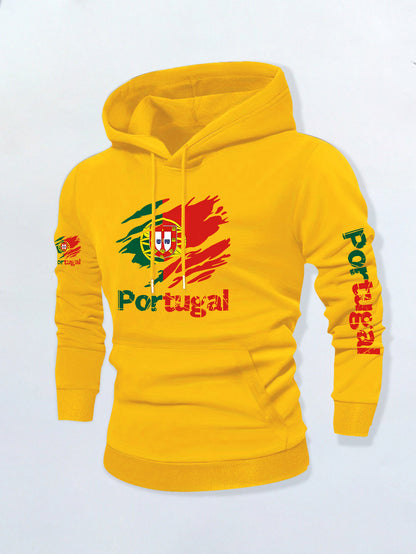 Men’s Portuguese Flag Casual Hoodie with Kangaroo Pocket