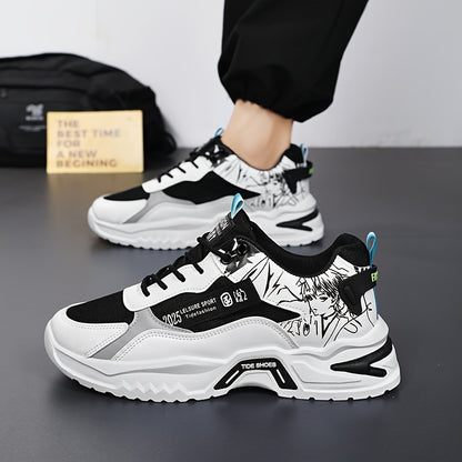 Men's Stylish Platform Sneakers with Wave Pattern - Comfortable, Non-Slip  Durable for Outdoor, Campus Walks  Travel   Lace-Up, Breathable Design, for Autumn, Spring