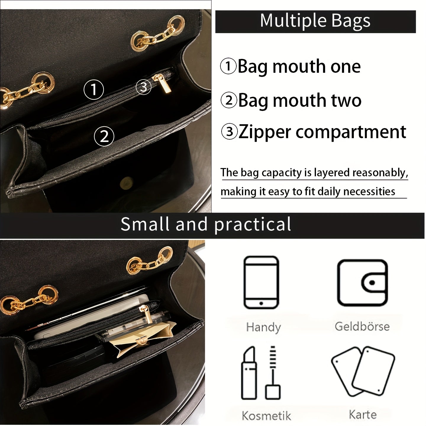 Women's Crossbody Bag, Quilted Purse with Sparkling Rhinestones in for Daily Casual Use