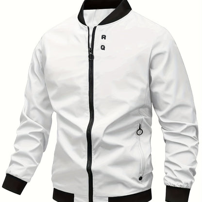Men's Stylish Windproof Jacket - Solid Color, Stand Collar, Zip-Up with Pockets, Lightweight Polyester for All Seasons, Casual & Outdoor Wear, Allseason Jacket | Zipup Jacket | Polyester Jacket, Windbreaker Jacket