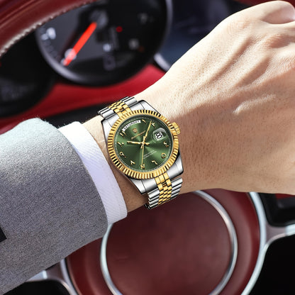 Men's Retro Quartz Watch with Stainless Steel Strap & Calendar