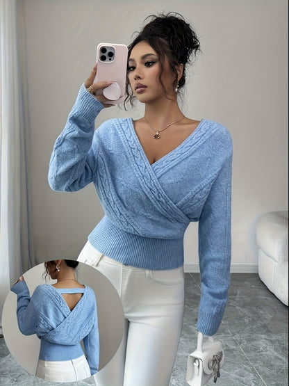 Elegant Ladies' V-neck Sweater | Solid Color, Ideal for Fall/Winter Season