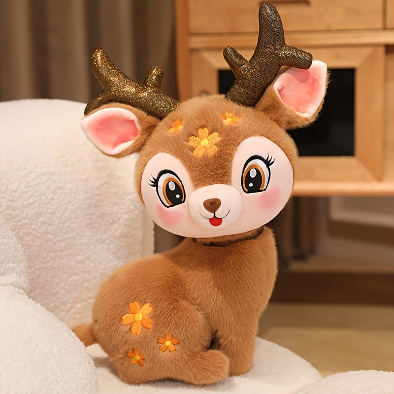 30Cm/11.81In Starry Sika Deer Stuffed Animal Reindeer Elk Ornament with Deer Plush Toy Simulation Beautiful Doll Premium Elegant Birthday Easter Valentine'S Day Present