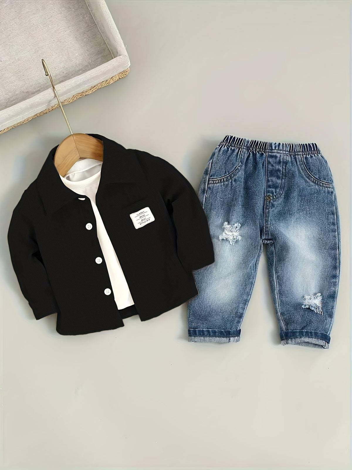 Boys' Cotton Blend Shirt and Jeans Set for Fall/Winter - ayq