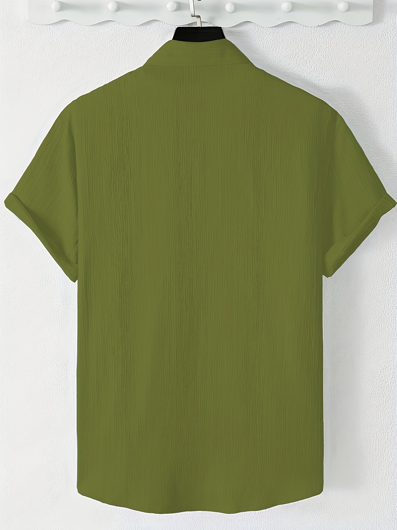Men's Casual Button-Front Shirt with Lapel Collar, Lightweight Polyest