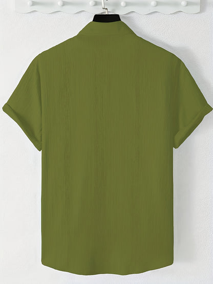 Men's Casual Button-Front Shirt with Lapel Collar, Lightweight Polyest