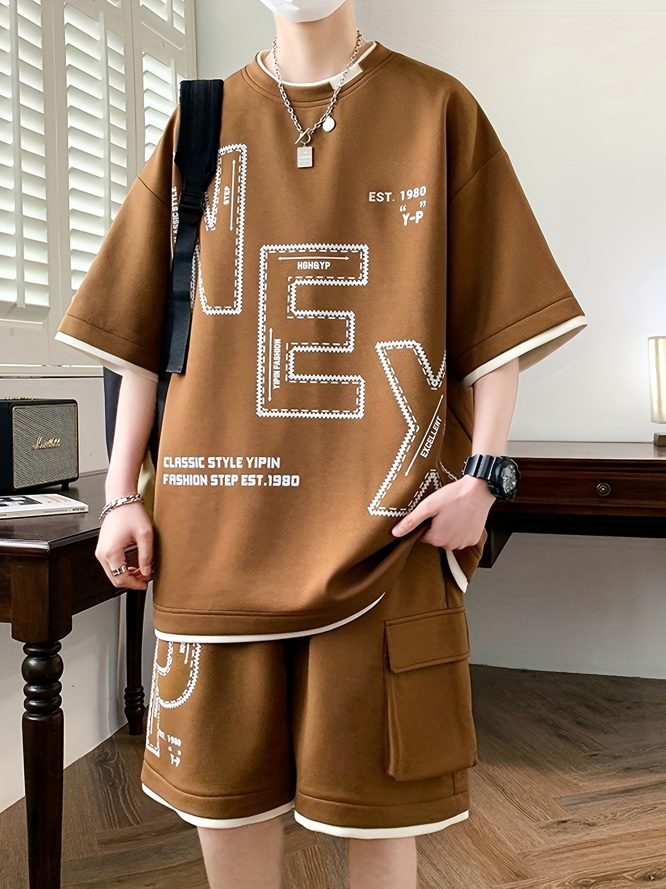 Pei Kuan's Choice Summer Men's Sports Suit Youth Student Casual Suit Two-piece Suit T-shirt Shorts Set Short Sleeve Shorts Set One Suit Breathable and Comfortable Sweat Absorbent